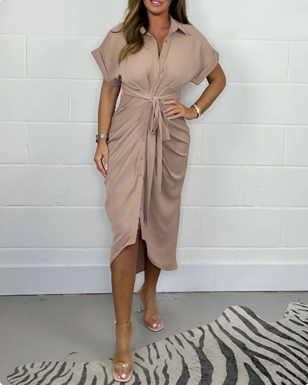 Abito camicia midi elegante con fiocco