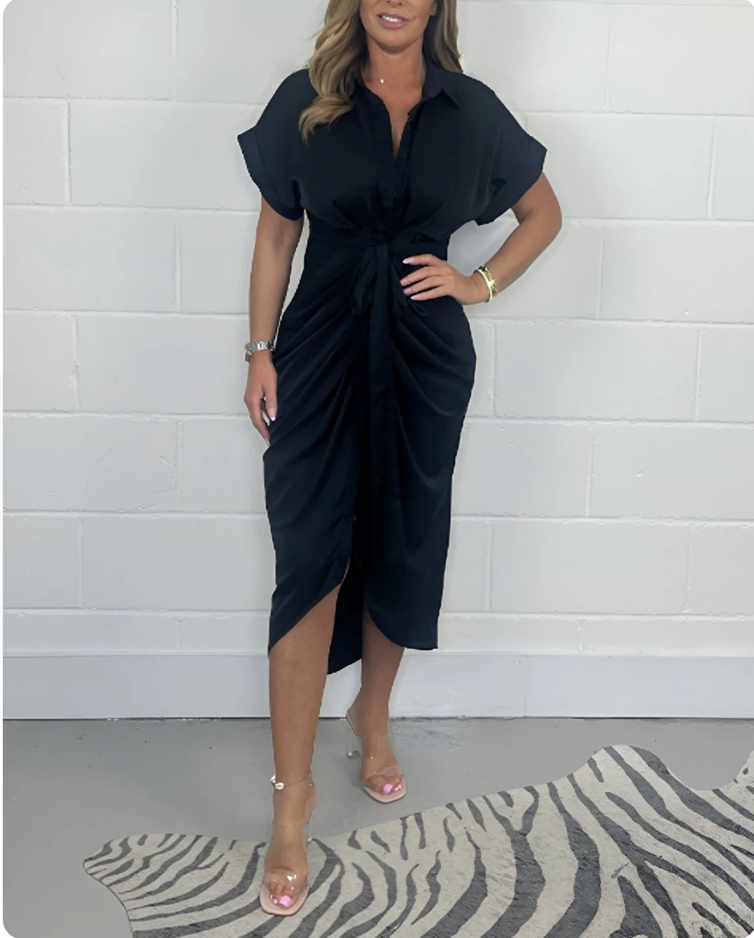 Abito camicia midi elegante con fiocco